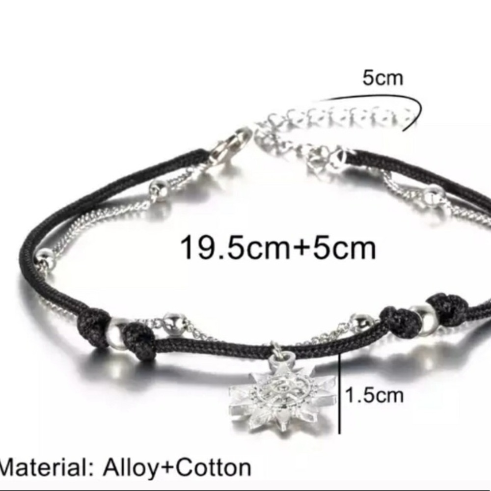 Multi layered black and silver beaded sun anklet - Picture 5 of 5